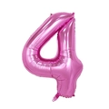 Detail of 40-inch pink aluminum foil balloon shaped as number 4 for birthday parties - Number 4 / Pink