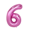 Detail of 40-inch pink foil number 6 balloon with metallic finish for birthday parties - Number 6 / Pink