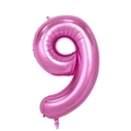Detail of a metallic pink number 9 foil balloon for birthday and party decorations - Number 9 / Pink