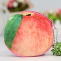 Cute plush peach coin purse with pink zipper and bead chain hanging strap for kids - Peach