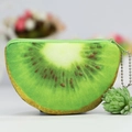Plush kiwi fruit coin purse with realistic green slice print and metal ball chain - Semi-circular Kiwi