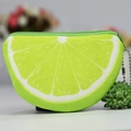 Plush lime fruit coin purse in green and white with top zipper and metal bead chain - Semi-circular Lime