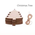 Unfinished boxwood Christmas tree ornaments with natural twine for DIY holiday decor - Round Tree / 10 Pieces Pack