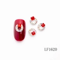 Silver rabbit nail art charm with sparkling rhinestones and a red square gemstone - Silver Round Frame Bright Red Zircon Style (LF1620)