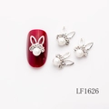 Silver rabbit nail charms with white pearls and sparkling rhinestones style LF1626 - Silver Rabbit Ear Green Zircon Pearl Style (LF1626)
