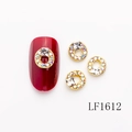 Joyas de uñas con gema cuadrada dorada y pedrería multicolor en uñas de color burdeos - Estilo de Circonita AB con Marco Redondo Dorado (LF1612)