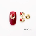 Golden bunny nail art alloy charm with white rhinestones and a red square gemstone - Gold Round Frame Bright Red Zircon Style (LF1614)