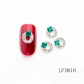 Nail art charm with emerald green square gemstone and sparkling white rhinestones - Silver Round Frame Green Zircon Style (LF1616)