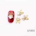 Golden bunny nail charm with pearl and iridescent rhinestones, model LF1631 - Gold Rabbit Ear Blue Zircon Pearl Style (LF1631)