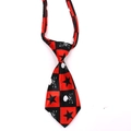 Halloween pet tie with red and black plaid pattern, white skulls and stars for dogs and cats - Red and Black Checkered with Skull and Stars