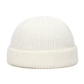 Close-up of knit texture and folded cuff on cream white winter beanie hat - 55-60 / White