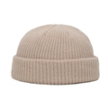 Detailed view of the fine beige knit texture and premium yarn on this skull cap - 55-60 / Khaki