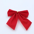 Close-up of red flocked Christmas bow with golden wire tie on white background - 10cm / Red