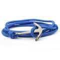 Navy blue 3mm nylon rope anchor bracelet with silver clasp on white background - Sapphire Blue