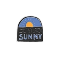 Enamel sunrise pin with blue ocean and Sunny text in a polished silver finish - Sunny Sunset