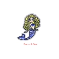 Detail view of mermaid sequin patch with 7cm x 8.5cm size markings on white background - GZ-2438 Yellow Blue Star Mermaid