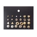 12-pair set of gold-tone geometric stud earrings with pearls and crystals on card - Gold