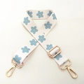 Correa ajustable beige con diseño de flores azules y ganchos de metal dorado - Correa beige con hebilla dorada