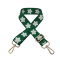 Adjustable dark green shoulder strap with white daisy pattern and gold metal hardware - Green White Daisy - Silver Buckle