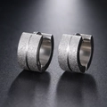 Silver 7mm frosted hoop earrings with a polished center groove for a modern look - Steel