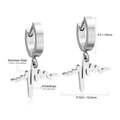 Silver stainless steel huggie earrings featuring heartbeat pulse wave charm for women - Silver Heartbeat Earrings