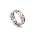 Polished silver and rose gold stainless steel band ring with spiral cutout design - US 7 / Rose Gold (KR54115-K)