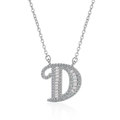 Sparkling silver necklace featuring a baguette-cut diamond letter D initial pendant - Letter D Necklace Set