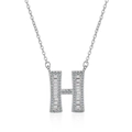 DIY S925 silver necklace with sparkling baguette-cut diamond letter H pendant - Letter H Necklace Set