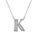 Letter K alphabet pendant necklace with baguette-cut and pavé-set diamonds in silver - Letter K Necklace Set