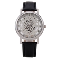 Men's hollow mechanical style watch with silver case and black leather strap - Silver Case Black Strap