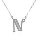 Sparkling silver letter N necklace with diamond-like zircons and fine cable chain - Letter N Necklace Set