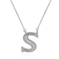 Sparkling silver necklace with letter S pendant featuring baguette and round zircon stones - Letter S Necklace Set