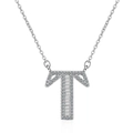 Silver alphabet T necklace featuring baguette and round diamonds on a sleek cable chain - Letter T Necklace Set