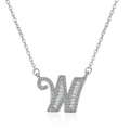 Sparkling silver necklace with letter W pendant encrusted with pavé cubic zirconia - Letter W Necklace Set