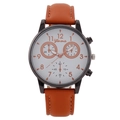 Fashion men's quartz watch with brown leather strap, white dial and black case - White Dial Brown Strap