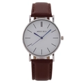 Orologio da uomo minimalista argento con quadrante bianco e cinturino in pelle marrone - Quadrante Bianco Cinturino Marrone