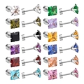 Square-cut colorful crystal stud earrings in 12 vibrant colors with stainless steel base - 6mm Square Silver (EA602206S)