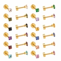 Golden stainless steel stud earrings set with colorful square-cut zircon stones - 3mm Square Gold (EA602203G)