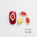 Oval nail art charm with red-purple gradient rhinestone and gold embossed metal frame - Gold Base Red AB Rhinestone (1752) / 7*12mm