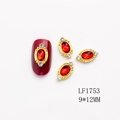 Oval ruby red nail art gemstone with gold vintage frame and small white crystals - Gold Base Big Red Rhinestone (1753) / 9*12mm