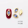 Golden alloy nail charms with 7x12mm oval blue gemstone and rhinestones, style LF1762 - Gold Base Sapphire Blue (1762)