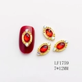7x12mm vintage red oval crystal nail art charm with golden frame and colorful rhinestones - Gold Base Big Red (1759)