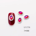 Oval red gemstone nail charm with silver braided frame, size 7x9mm, item LF1776 - Silver Base Red AB Rhinestone Small (1776)