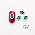 Vintage green oval gemstone nail art charm with silver braided metal base, 7x9mm - Silver Base Dark Green Rhinestone Small (1778)