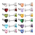 Set of 12 colors heart-shaped stainless steel stud earrings with colorful cubic zirconia - 6mm Heart Silver Color