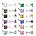 Orecchini a perno quadrati in zircone, 12 colori, con chiusura a vite in acciaio inox - 6mm Quadrato Colore Argento