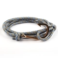 Navy nautical nautical fish hook bracelet with grey and blue braided rope in gold finish - Grey/Blue-Gold Fishhook