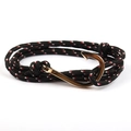 Navy style braided bracelet with black rope and golden anchor hook clasp detail - Black/Red White Dots-Gold Fishhook