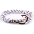 Detail of red white blue woven nautical rope bracelet with gold fish hook clasp - Red/White/Blue Stripes-Gold Fishhook