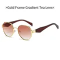 Gafas de sol poligonales de metal dorado con lentes degradadas de color té mujer - Marco Dorado Lente Té Degradado